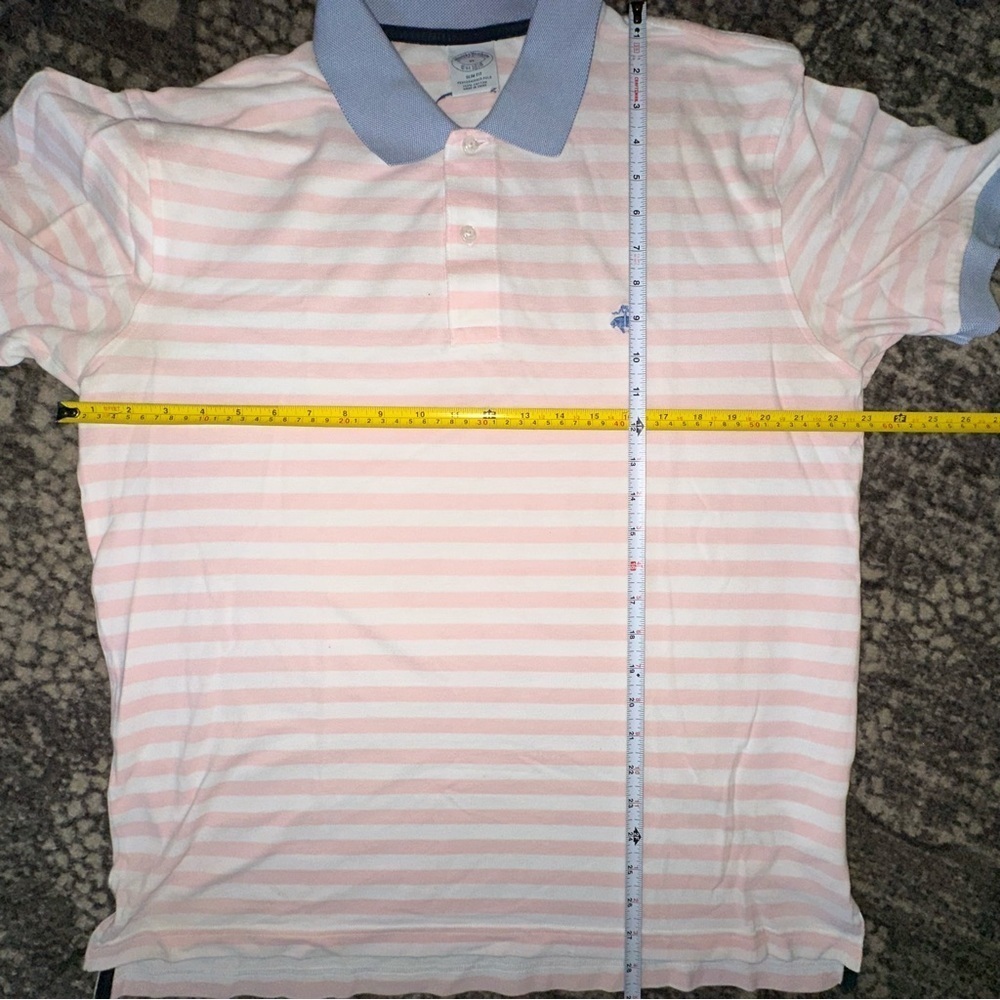 Brooks Brothers Men’s XL Pink White Striped Contrast Blue Performance Polo Shirt - Picture 5 of 6